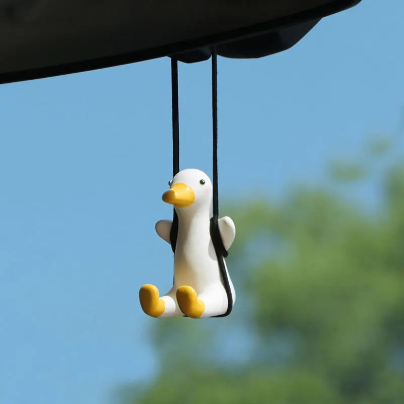 

Gypsum Cool White Swing Duck with Sunglasses Automoblie Decor Car Rearview Mirror Ornaments Creative Duck Auto Decoration