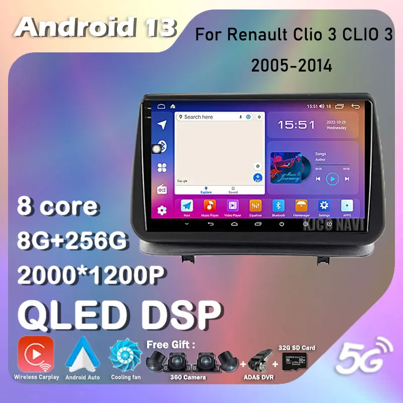

For Renault Clio 3 CLIO 3 2005-2014 Android 13 4G WIFI Car Radio Multimedia Navigation GPS Camera Auto Carplay Stereo DVD Player