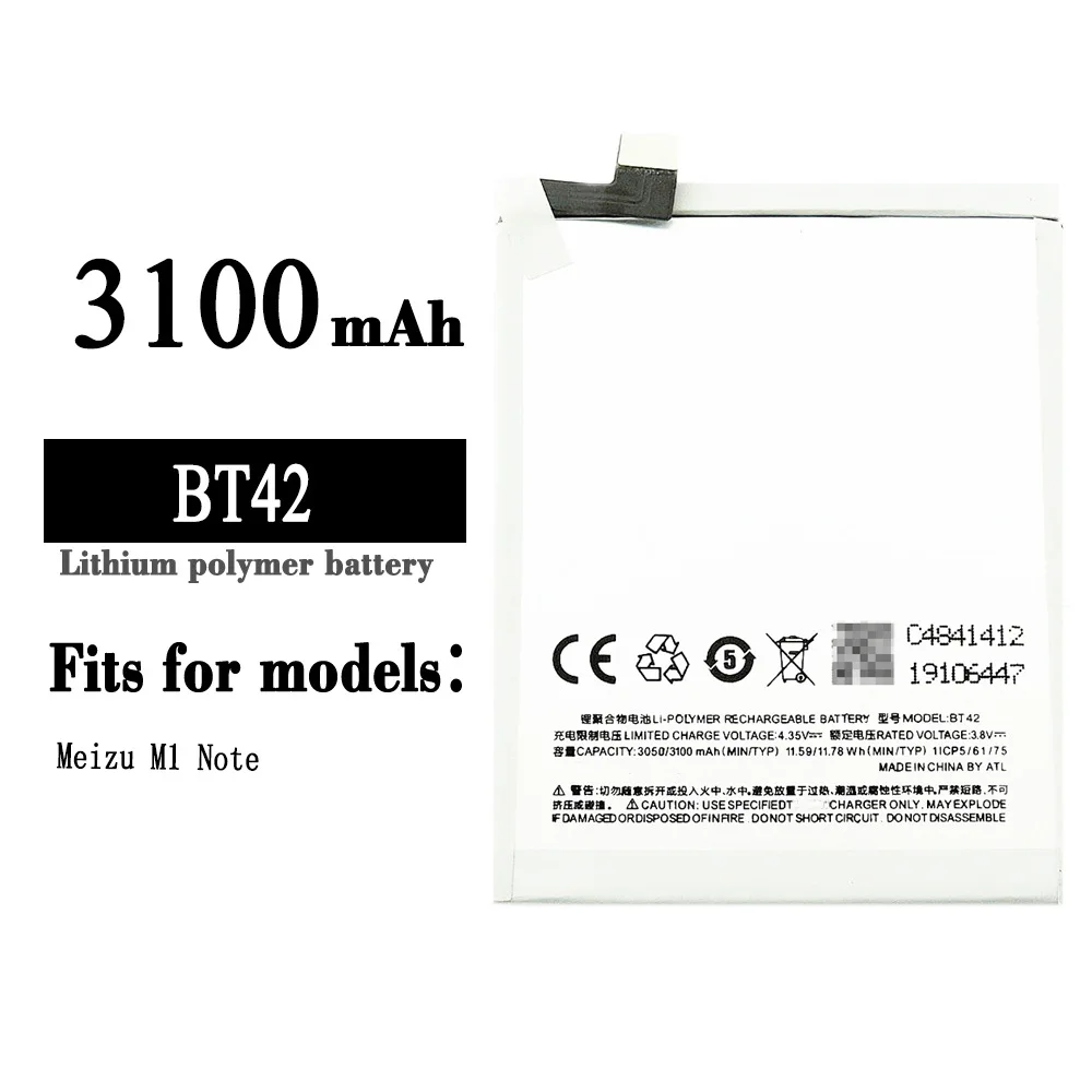 

100% Orginal High Quality Replacement Battery For Meizu M1 Note BT42 3100mAh Mobile Phone Built-in New Lithium Batteries