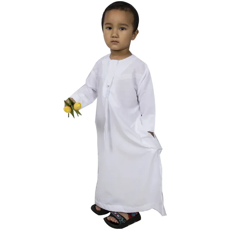 Детская Этническая одежда Kurtas Ближнего Востока с вышивкой круглым вырезом и
