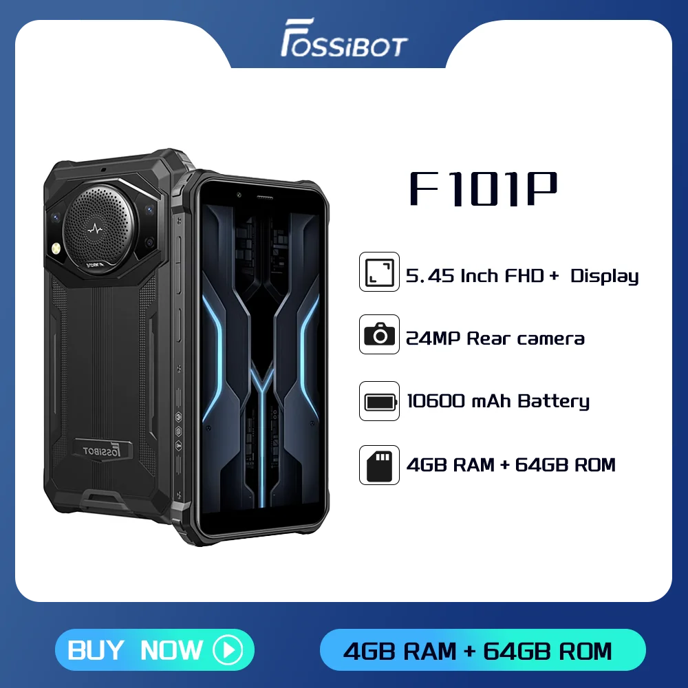 Фото FOSSiBOT F101P Водонепроницаемый прочный смартфон Android 13 Восьмиядерный 4 ГБ + 64 ГБ 5,45 дюйма 10600 мАч 18 Вт Быстрая зарядка 24 МП 4G Мобильный телефон №1