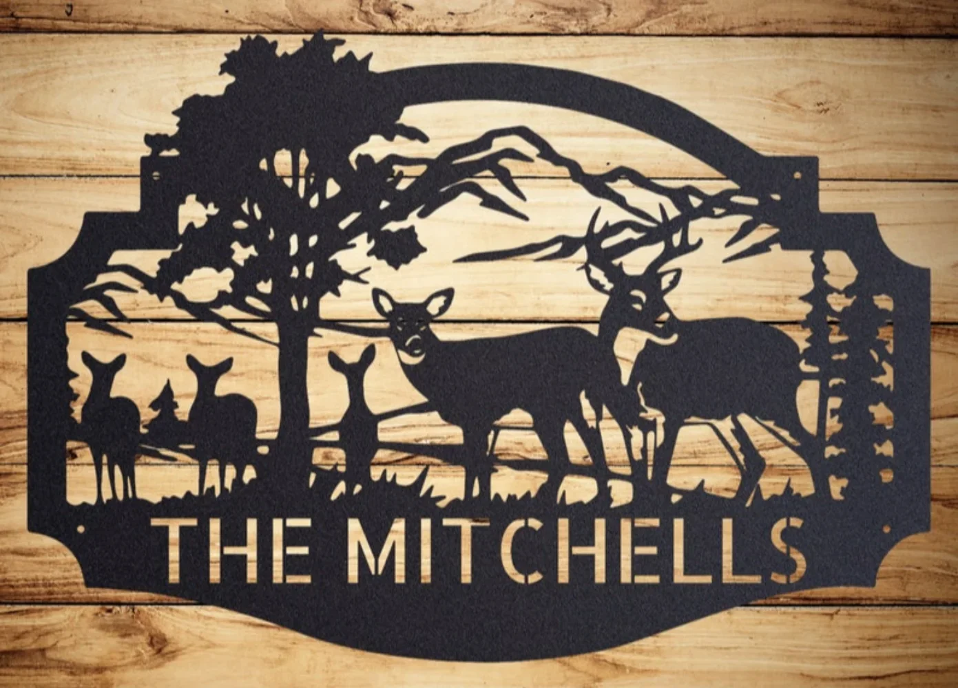 Personalized Deer Metal Cabin Sign Outdoor Hunter Hunting Head Antlers Customized Family Name Marker Last Monogram Decor