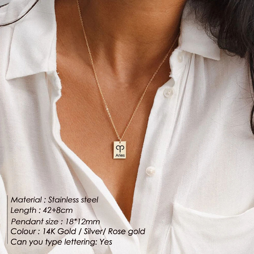 Orazio Custom Name Stainless Steel Necklace for Women Engrave Charm Neck Chains 14K Gold Square Pendant Female Choker Jewelry