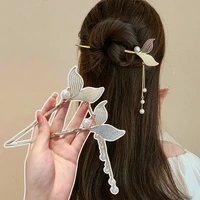 2022 new beauty fishtail tassel hairpin women retro bluebell flower pearl rhinestone hairpin antique jewelry hair accessories