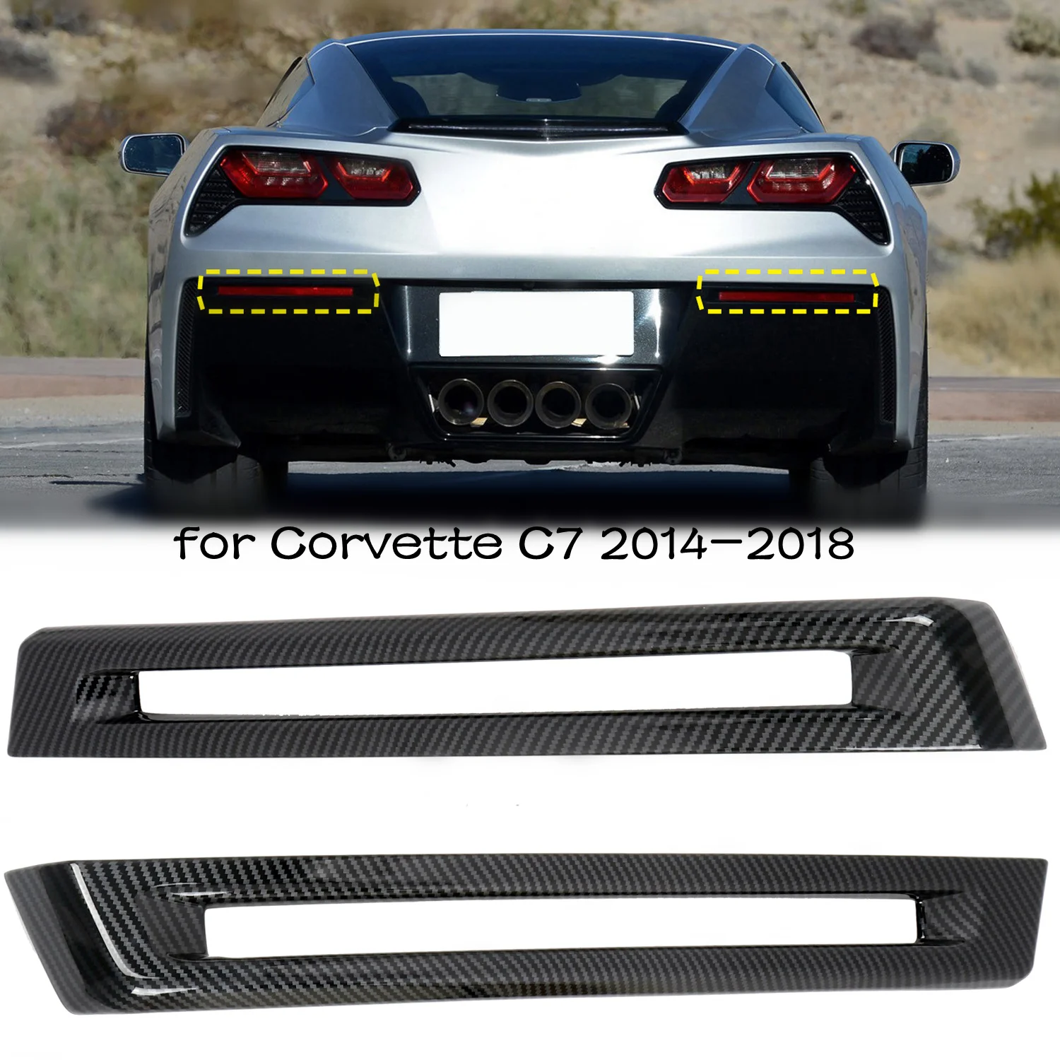 Car Accessories for Chevrolet Corvette C7 2014-2018 Carbon Fiber Printed Rear Tail Fog Light Lamp Bezel Cover Trim 2pcs