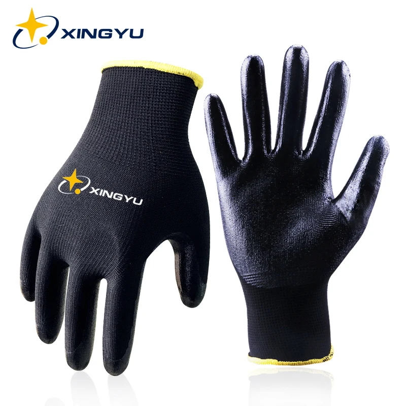 

Safety Gloves Nitrile Coating Oli-proof Polyester Work Gloves Men 12 Pairs Palm Coated Mechanic Working Gloves for Gardening