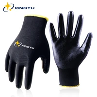 black industrial gloves wear resistant polyester working gloves nitrile coating oli proof work gloves for mechanic 6 pairs