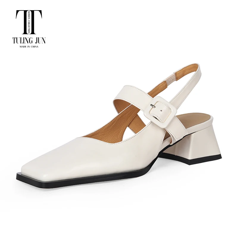 

TULING JUN 2023 Spring Summer Concise Solid Color British Style Square Head Single Shoes Med-Heel Pupms For Woman SLK-C333