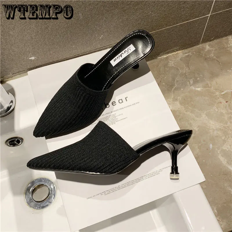 WTEMPO Summer Women Slippers Wear Thin Heels with Heels Baotou Sandals Breathable Wild Fashion High Heels Shoes Dropshipping