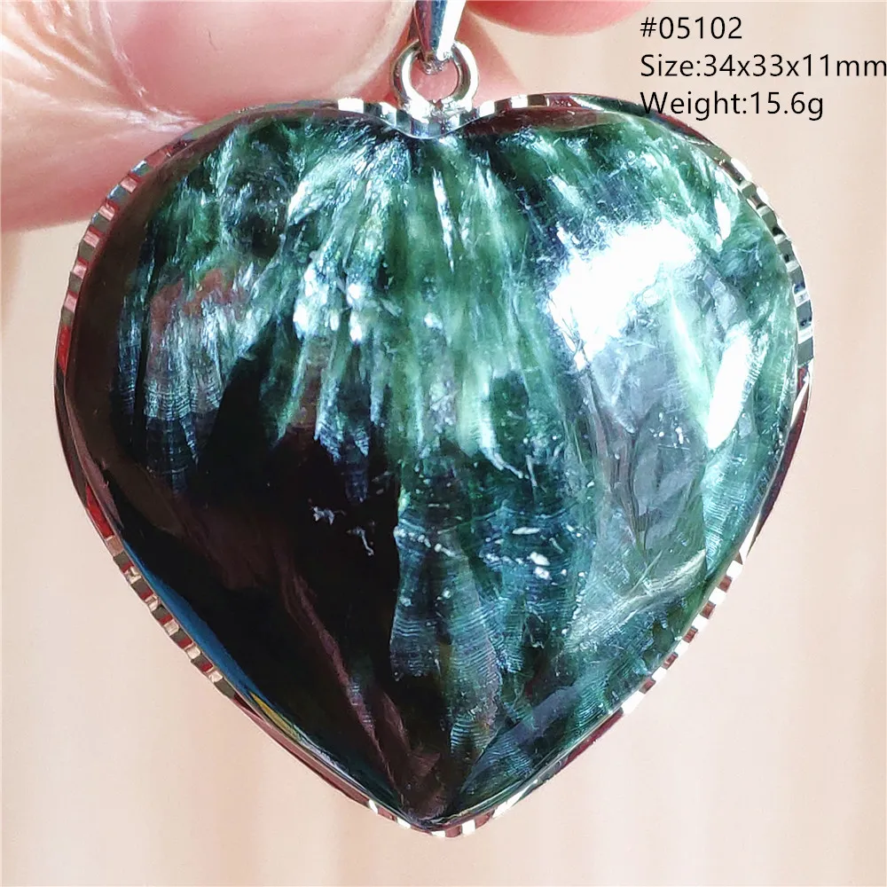 

Natural Green Seraphinite Heart Pendant Necklace Women Men Water Drop 925 Silver Seraphinite Gemstone Pendant Beads AAAAAA