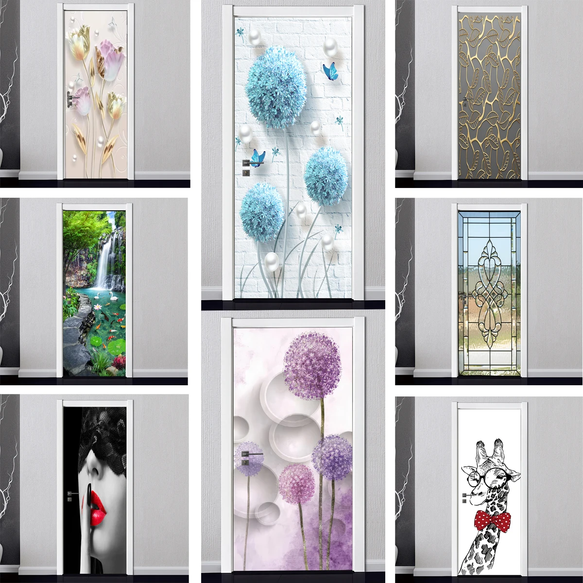 Красивые розы дверные наклейки ПВХ водонепроницаемые съемные обои натуральные