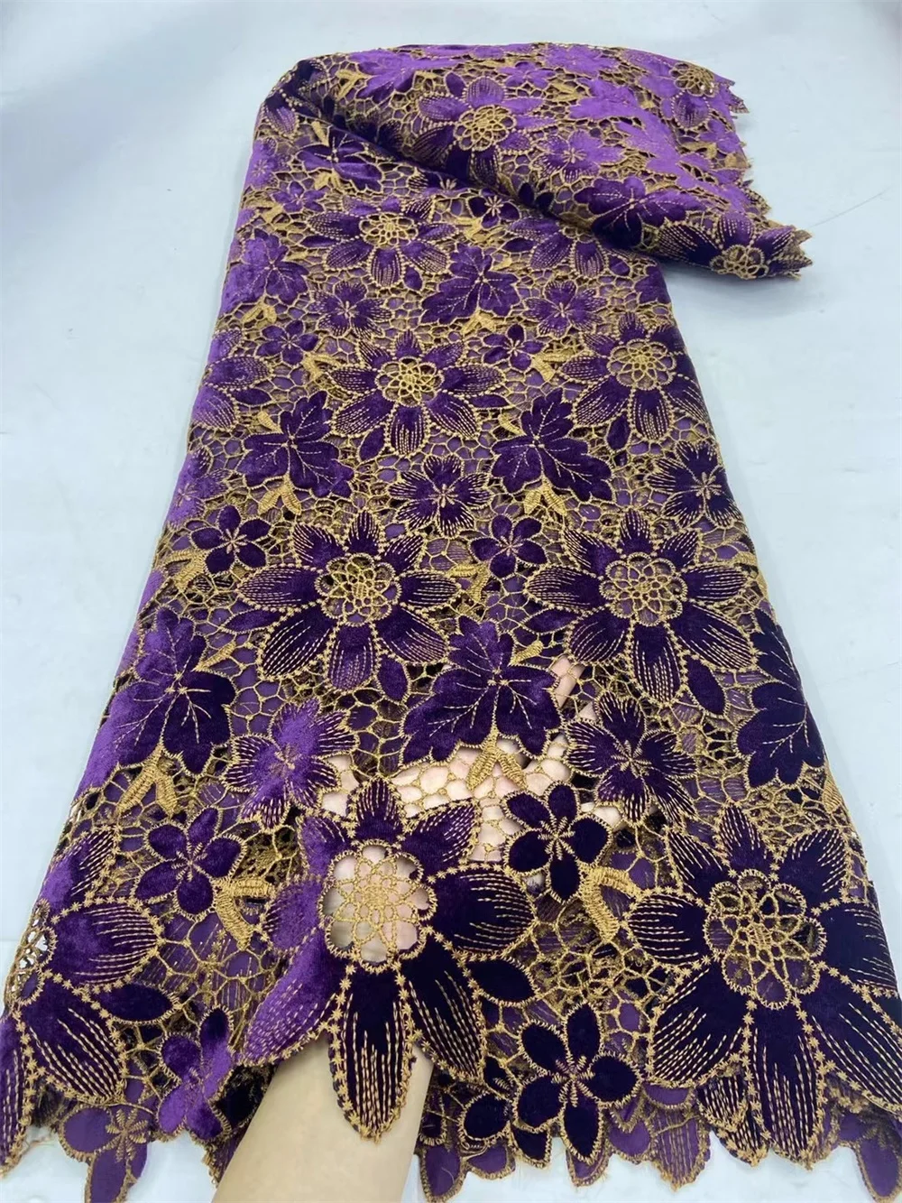 Новое поступление 2024 5 ярдов бархатная кружевная ткань Высококачественная