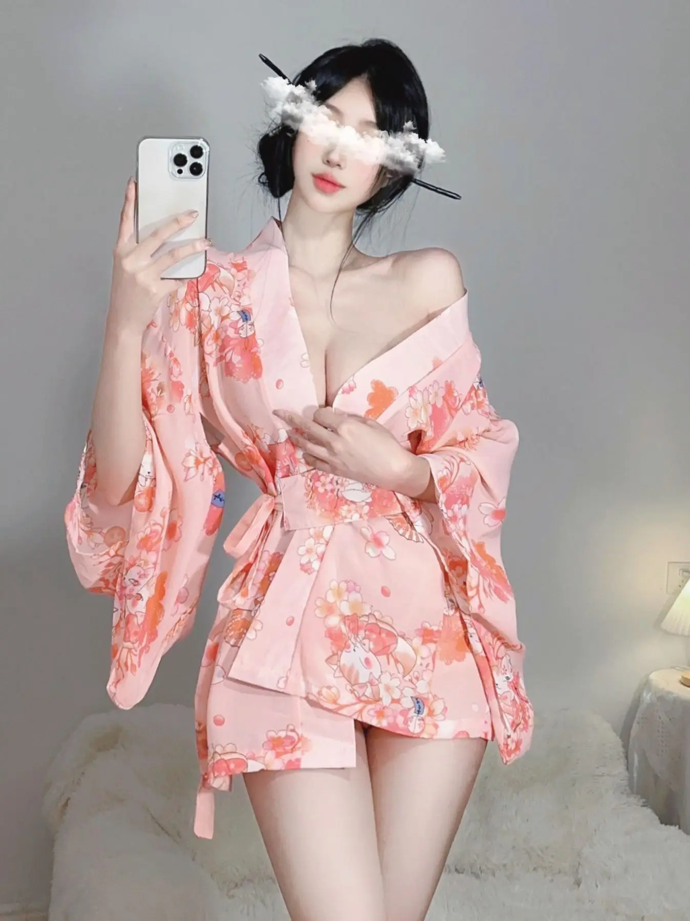 

Delicate WOMENGAGA Super Cherry Blossom Hollow Out Elegant Mature Gentle Charm Bathrobe And Kimono Large Private Dress O9LP