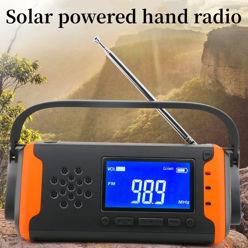 

FM AM WB Emergency Solar Hand Power Generation Radio, With Flashlight Reading Light, SOS Alarm, Built-in 4000mAh Battery