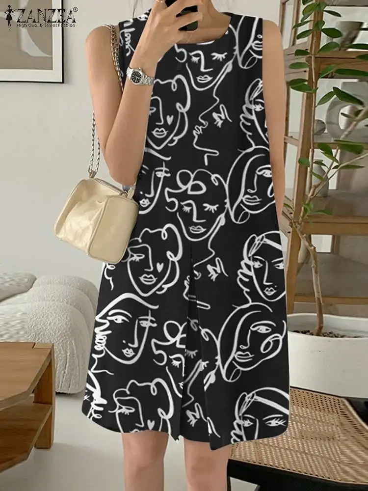 

Women Summer Short Sleeve Vestidos Casual Loose Sundress Baggy Robe Femme Bohemian Printed Dress ZANZEA Oversized Streetwears