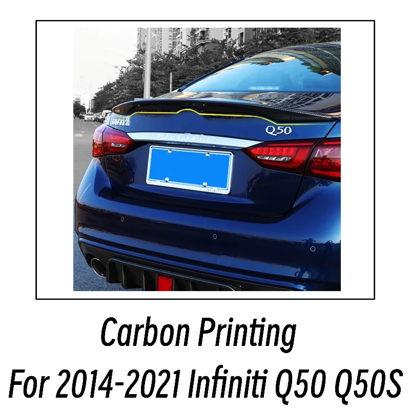 

Для 2014-2021 Infiniti Q50 Q50S 4-дверная Задняя Крышка багажника Ducktail губа спойлер Крылья Боди Комплект черный углеродный автомобильный аксессуар для тюнинга