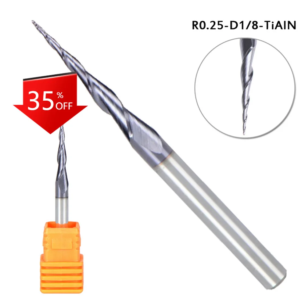 

1/8 Shank CNC Carbide Ball Nose Tapered End Mill Radius 0.25mm TiAIN Coated Manufacturing Milling Cutter Accessories cricut