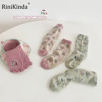 2022 autumn floral embroidery casual socks newborn baby socks knit kids knee high socks for toddler girls children socks