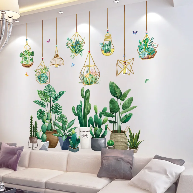 

[SHIJUEHEZI] Green Plant Wall Stickers DIY Potted Culture Mural Decals for Living Room Bedroom Kitchen Nursery Home Decoration