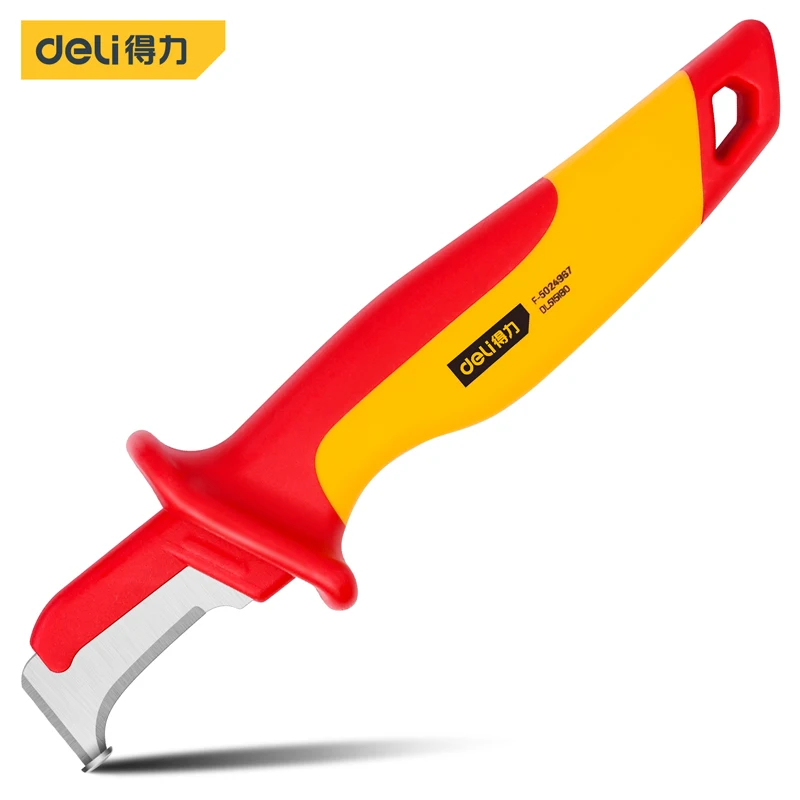 

Deli 1Pcs Insulated Electrician Knife VDE 1000V Cable Stripping Knife Straight Curved Hook Fixed Blade Wire Stripper Hand Tools