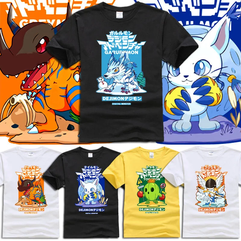 

Digimon Adventure clothes T-shirt Tyrannosaurus cartoon men and women summer student children short-sleeved cotton half-sleeve