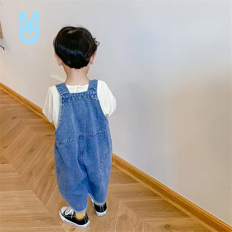 

New 2022 Children Loose Overalls boys girls casual all-match denim Trousers Autumn Solid Outwear 1-7Y Kids fashion bib pants
