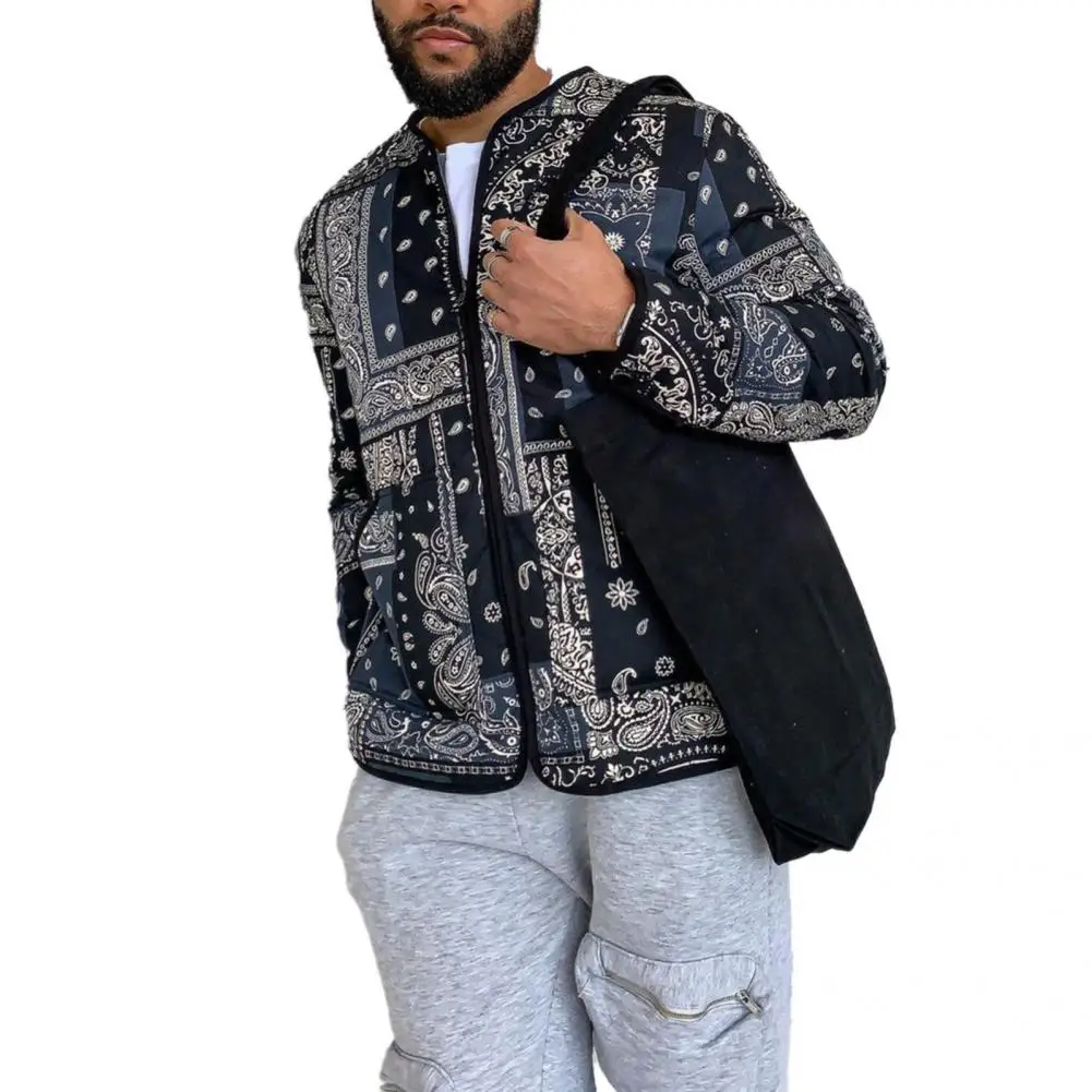 

Casual Jacket Elastic Cuffs 3D Cutting Cold Resistant Retro Pattern Print Leisure Jacket Loose Coat for Office