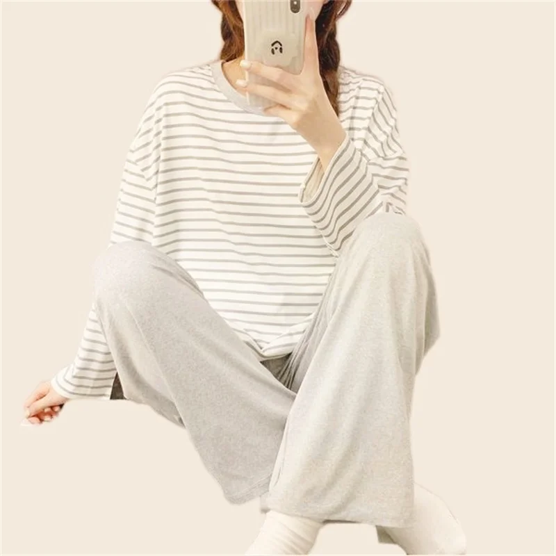 Women's Stripe Pajamas Set Sweet Pink Pyjama Big Size Soft Cotton Homewear Cozy Sleepwear Princess Cute Style 2 PCS/Set Pjs