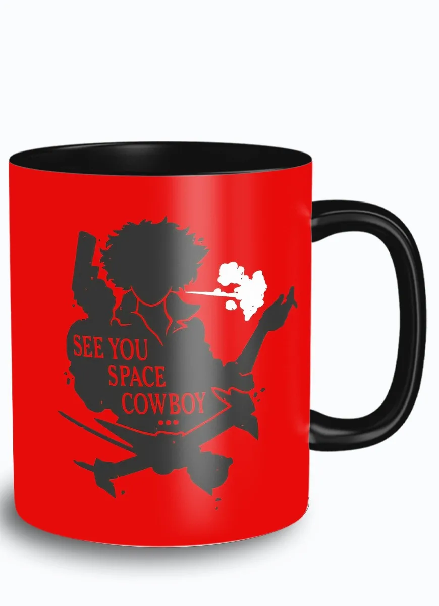 Кружка черная для чая воды кофе питья с принтом аниме ковбой бибоп cowboy bebop - 7061 |