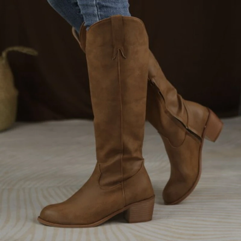 BLXQPYT Zapatos De Mujer Fashion Western Autumn Winter Platform Heels Zipper Cowboy Boots Women Knight Boots Plus Size 48 407