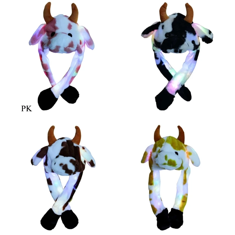 

Шапка со светодиодной подсветкой коровой с движущимися ушами, Детская шапка-ушанка с светящимися прыжками, плюшевая шапка-ушанка, шапка-уша...