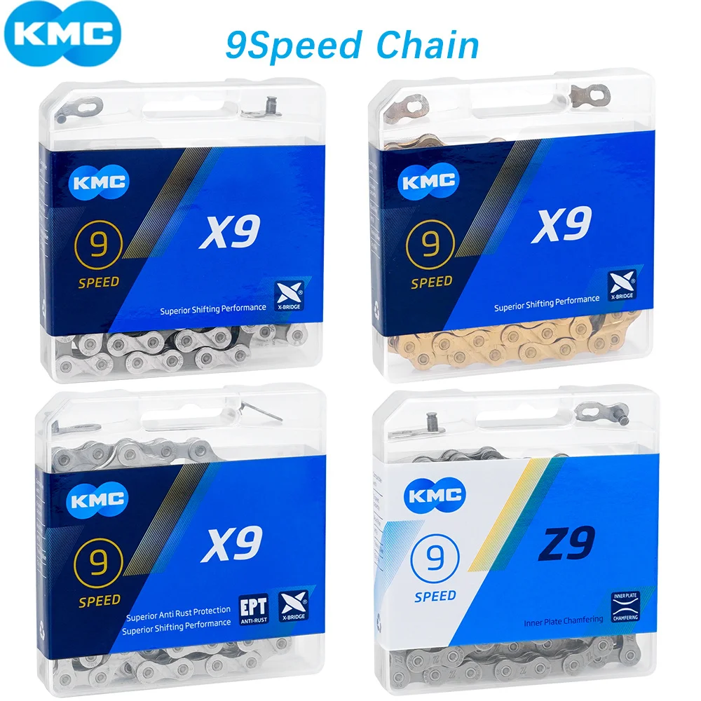 

KMC 9 Speed Z9 X9 X9SL X9EPT Bicycle Chain 9V 116 Links Gold Silver MTB/Road Super Light Mountain Bike for shimano SRAM bikes