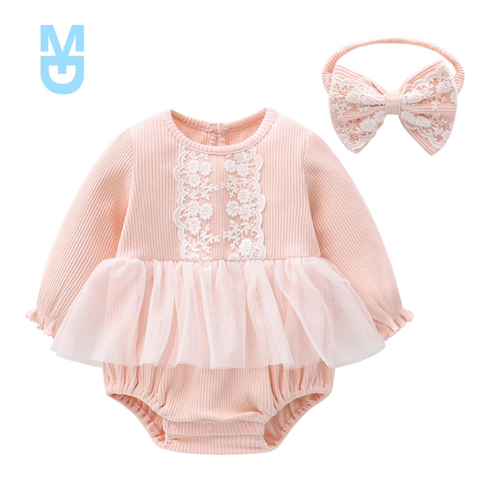 

New Autumn born Baby Girl Long Sleeve Lace Romper Jumpsuit Tutu Bodysuit+Headband Outfits Clothes 0-24M