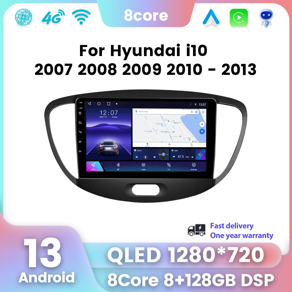 Автомобильный Мультимедийный Плеер 2 DIN QLED Для Hyundai I10 GPS-навигация Android Auto Carplay