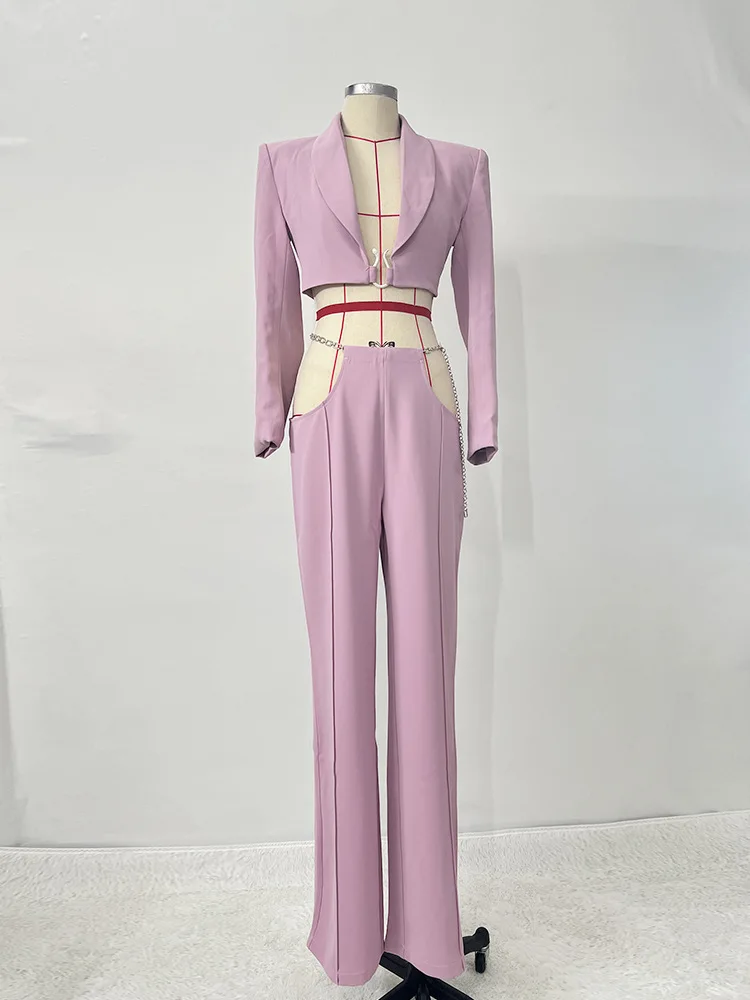 Женский элегантный комплект из жакета с длинным рукавом и брюк заниженной талией