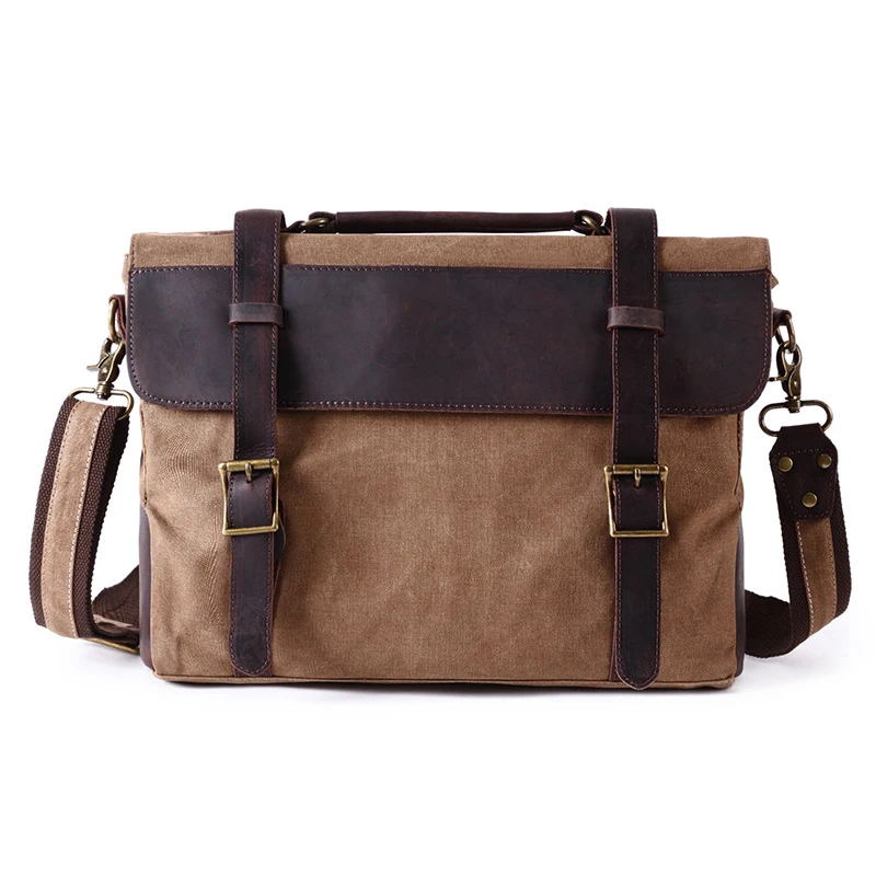 Vintage casual CANVAS BAG canvas with top Crazy Horse Leather Shoulder Bag Messenger Bag portable briefcase