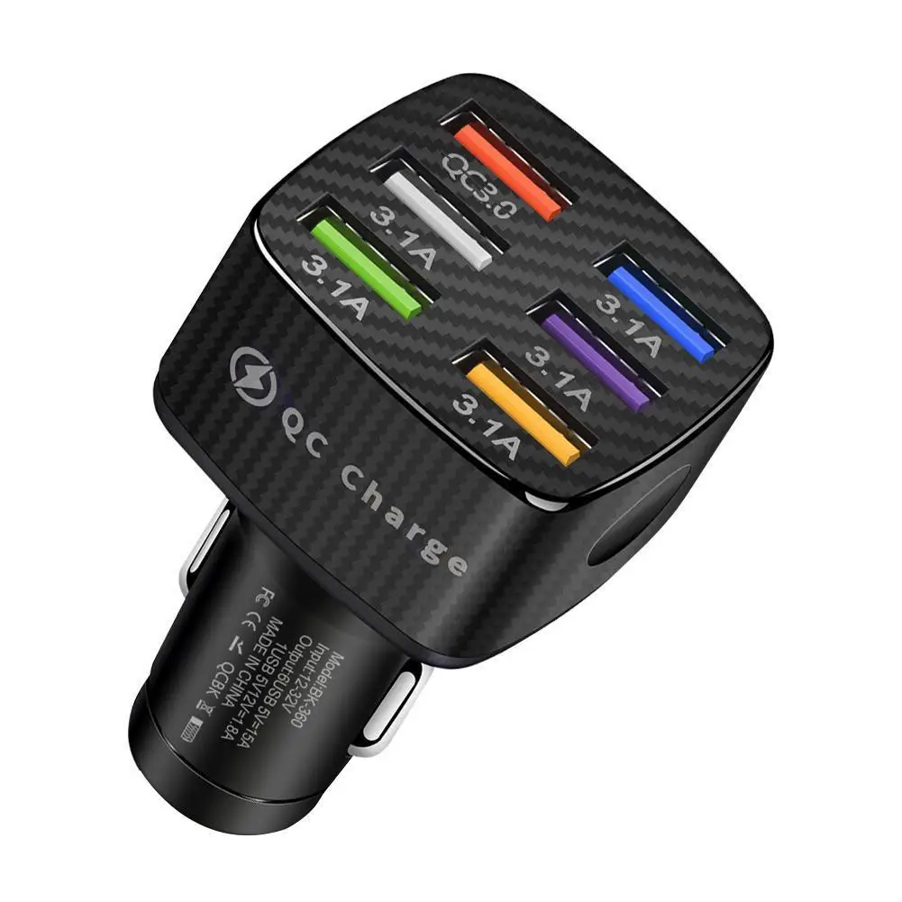 

6 Port Car USB Charger QC 3.0 4.0 Quick Charge For iPhone 12 Pro Max For Xiaomi Phone Multi-port USB Fast Charging In The Car
