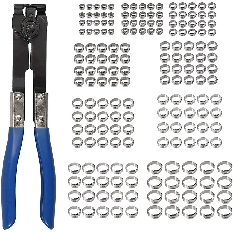 

Single Ear Stepless Hose Clamps 180 Pcs 5.8-21 Mm + Ear Clamp Pliers, Stainless Steel 304 Assortment Of Hose Clamps Set