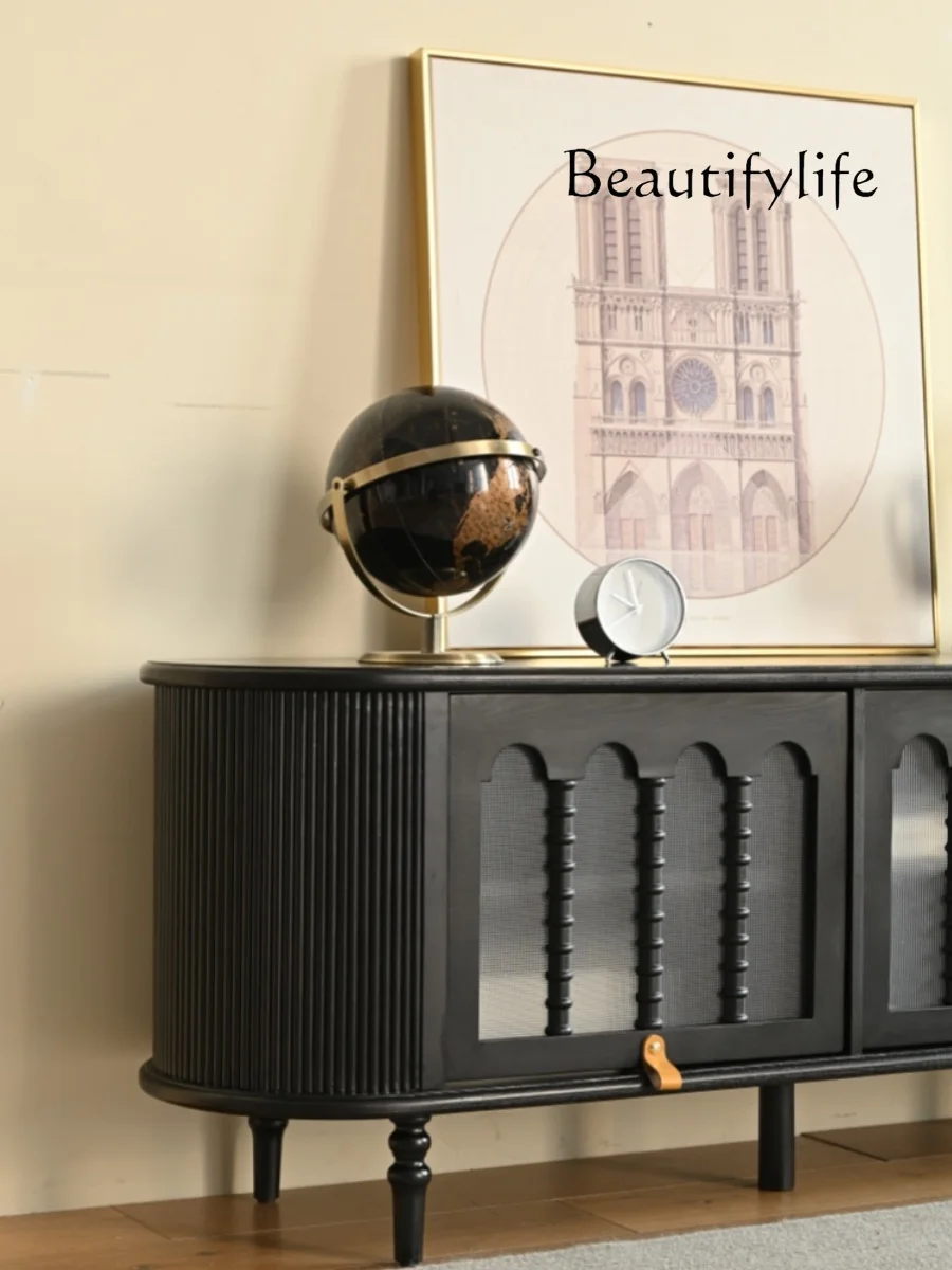 Шкаф для телевизора из массива дерева во французском стиле дымчато-черный шкаф