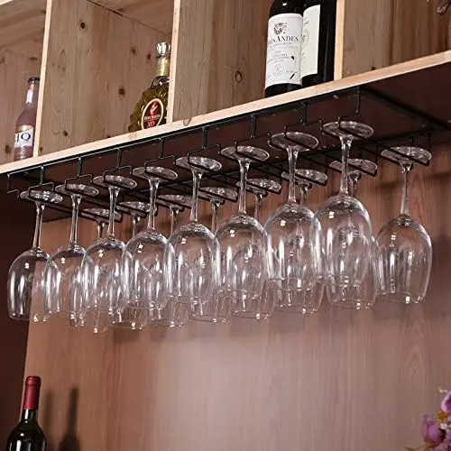 Ranuras 16 tazas metal negro debajo del gabinete colgante nei champán copa Baş винный шкаф |