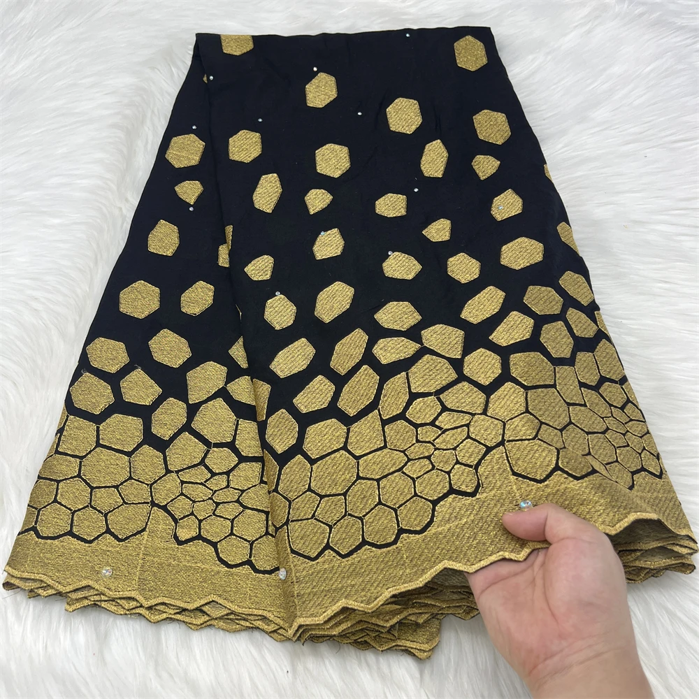 

Черные золотые нигерийские сухие кружева из 100% хлопка 2022 Высококачественная африканская швейцарская кружевная ткань с камнями для шитвече...