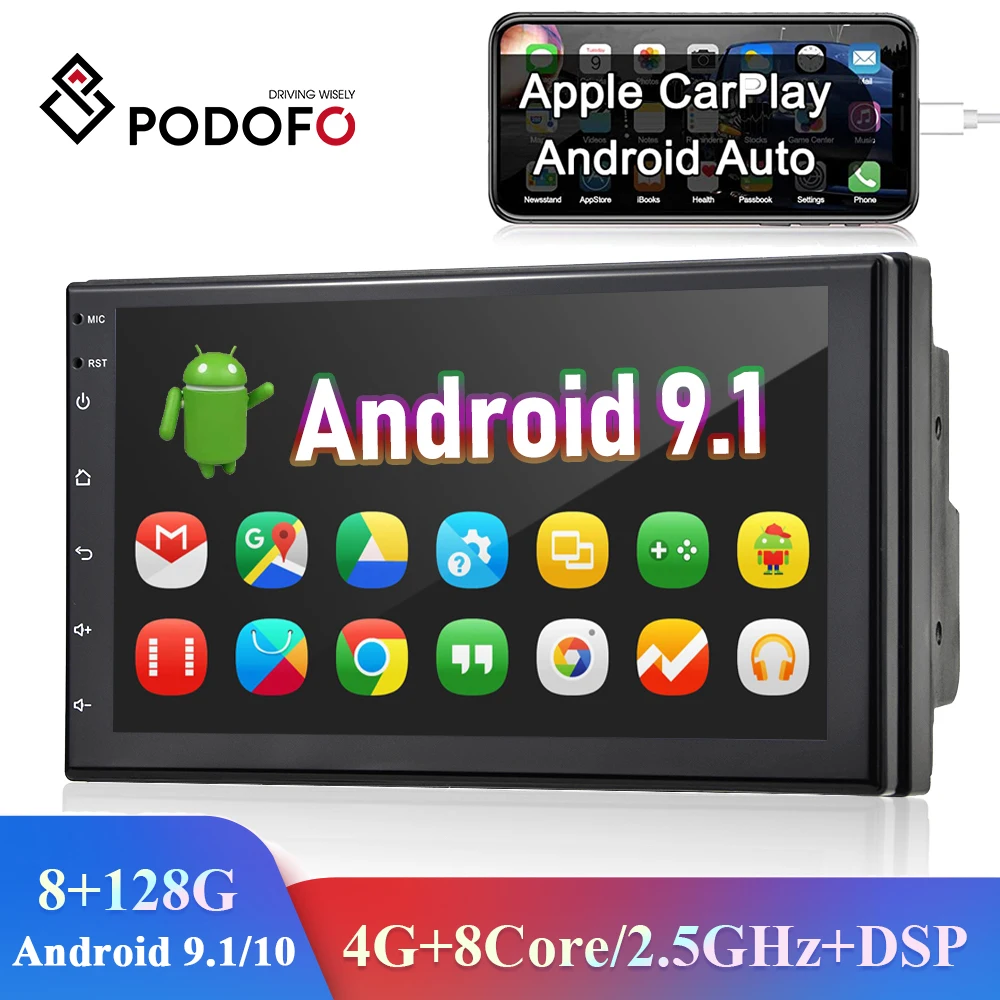Podofo 8+128G 2 Din Car Radio GPS Android 7