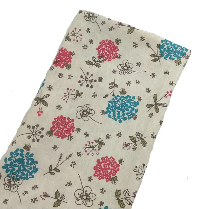 Изящная хлопковая льняная ткань Zaka с цветочным принтом хризантемы 48x145 см