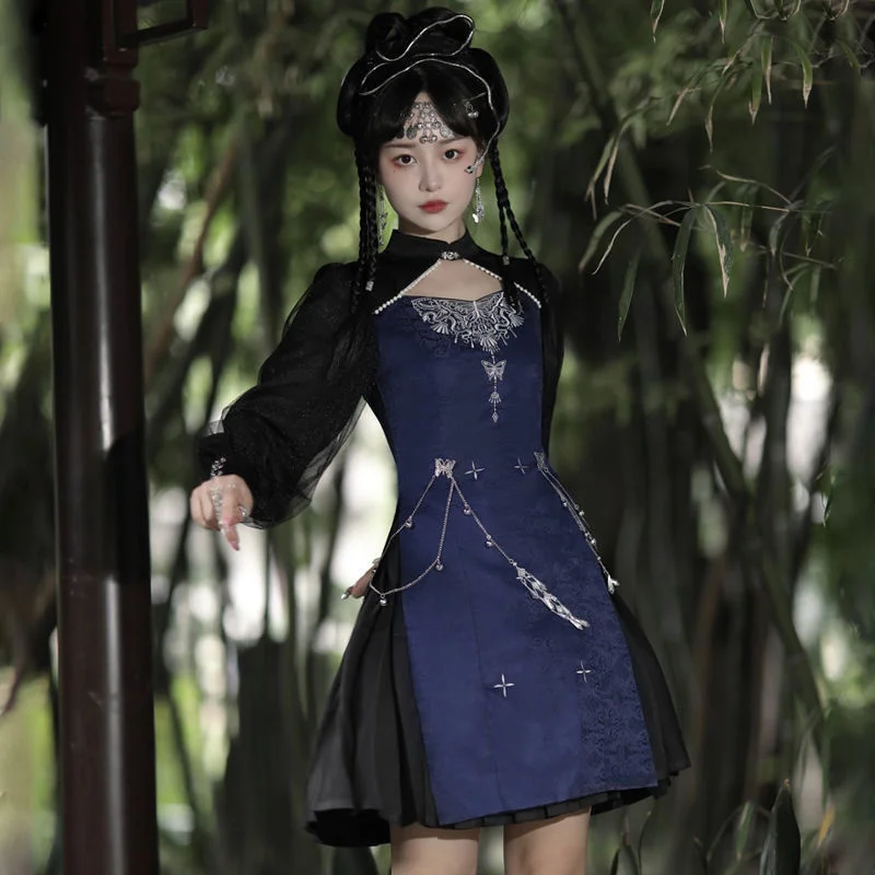 

Miao Girl Autumn and Winter Chinese Style Improvement Han Element Ancient Style Improvement Qipao Long Gothic Lolita Blouse