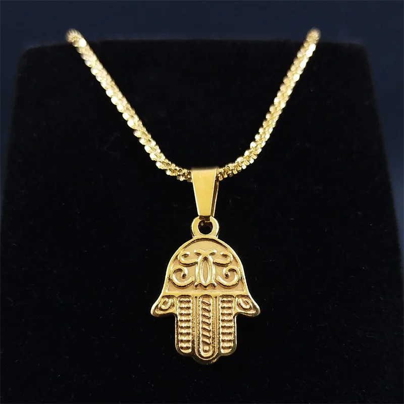 

Hamsa Hand Sparkling Clavicle Chain Choker Necklace Religious Stainless Steel Women Gold Color Necklaces Jewelry Gifts NJ33S05