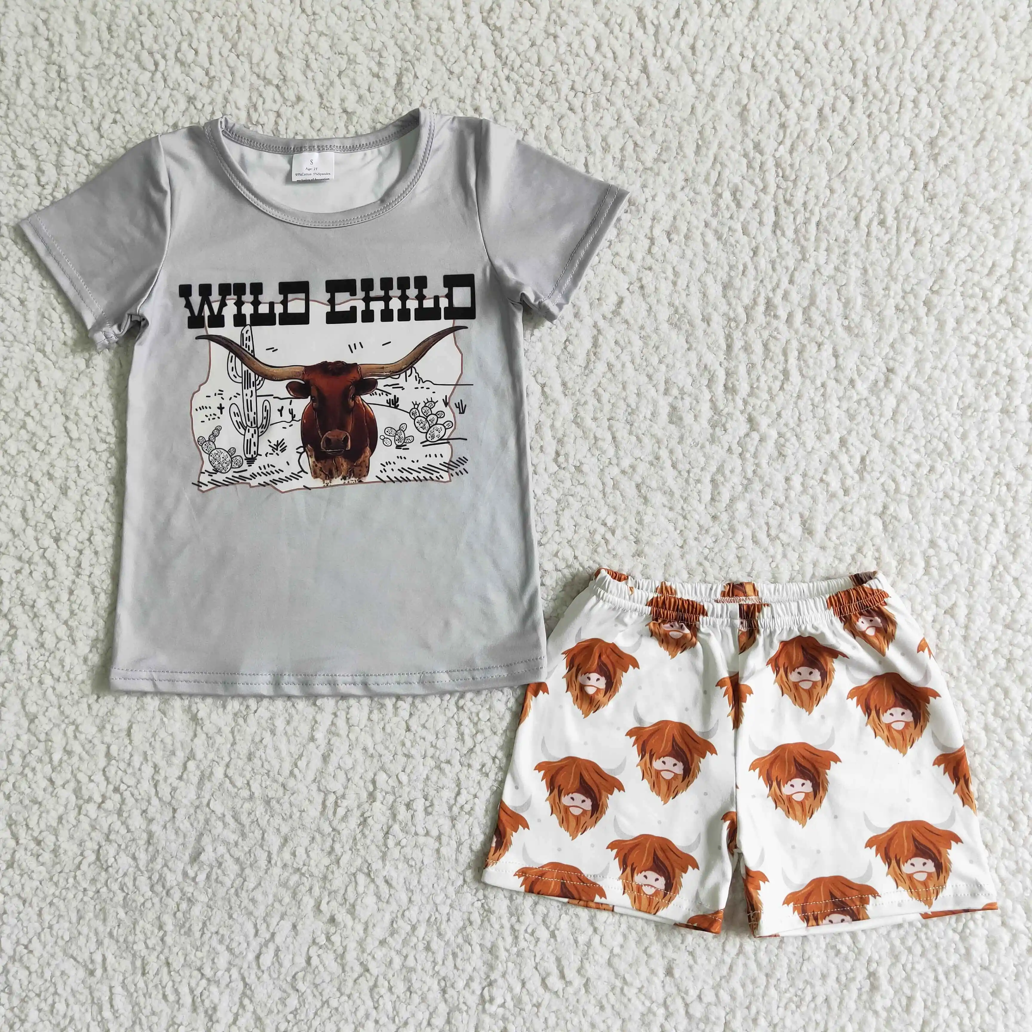 

high quality kids designers clothes western cow grey outfits milk silk soft toddler boys clothing sets
