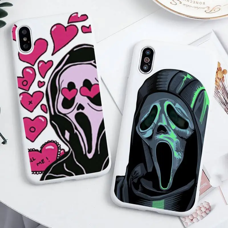 

Ghostface Horror Scream Art Pattern Phone Case For iphone 14 Plus 13 12 Mini 11 Pro Max XS X XS XR White Cover