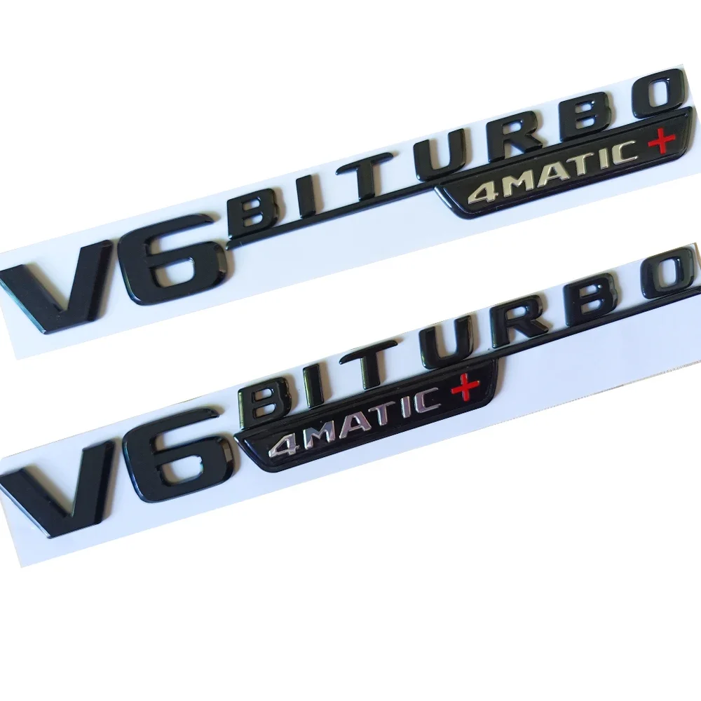 Фото Глянцевая черная хромированная эмблема Metta Black Chrome для V6 BITURBO 4matic+ — наклейка на крыло автомобиля, стикер Double Turbo №1