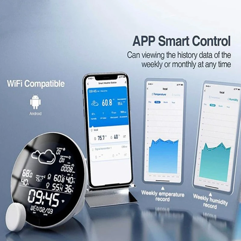 Смарт-часы Tuya Беспроводные с Wi-Fi термометром и гигрометром