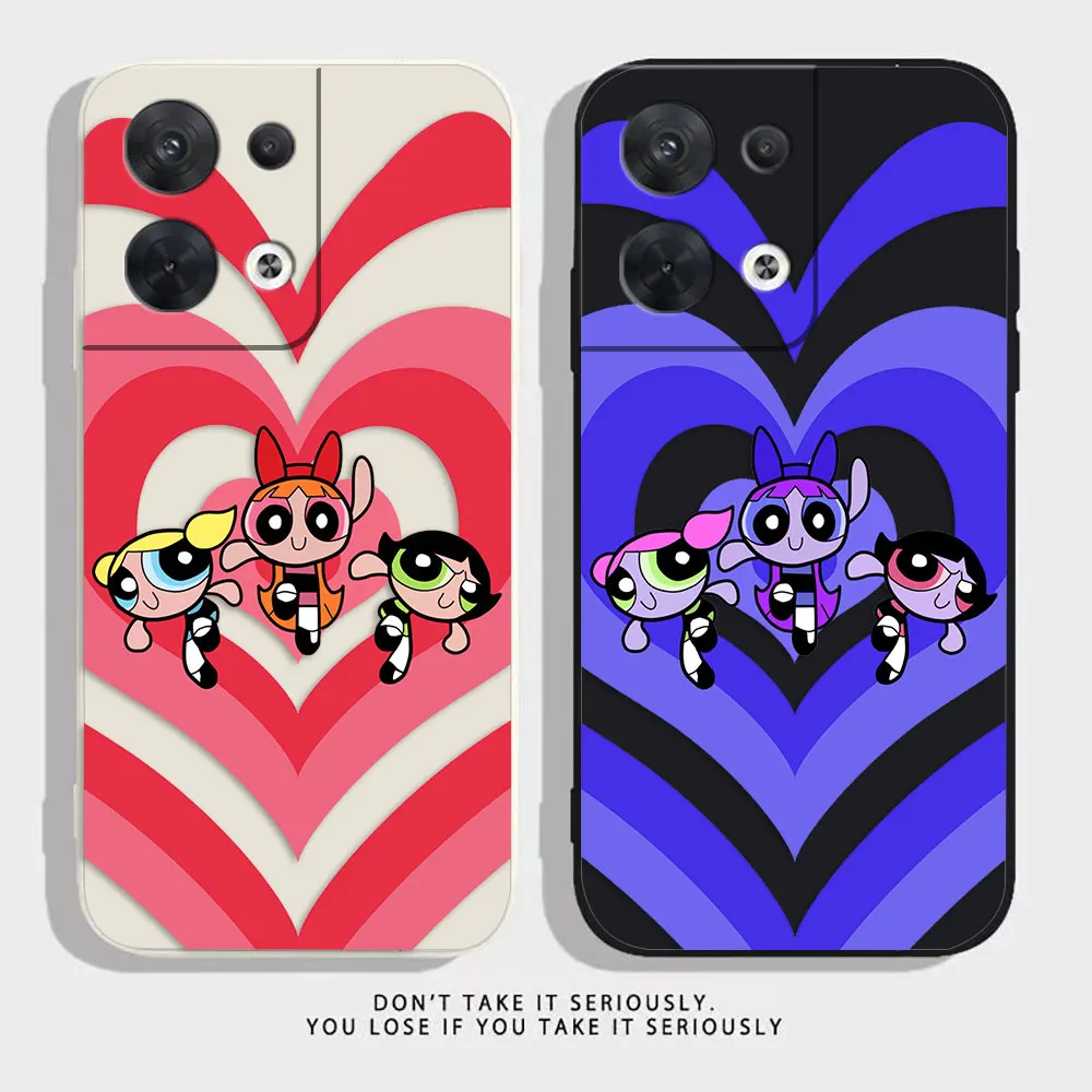 

Lovely Heart The P-Powerpuff Phone Case For OPPO RENO 8 7 9 6 7SE 5 4 4SE 4 3 4G 5G PRO PLUS Colour Liquid Case Funda Shell Capa